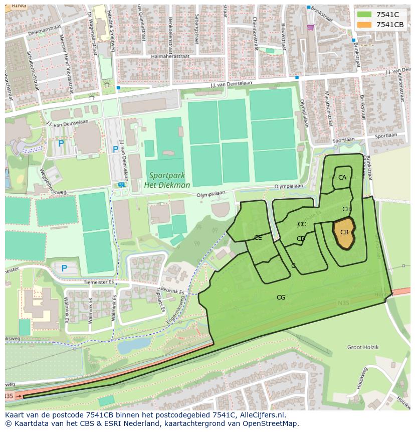 Afbeelding van het postcodegebied 7541 CB op de kaart.