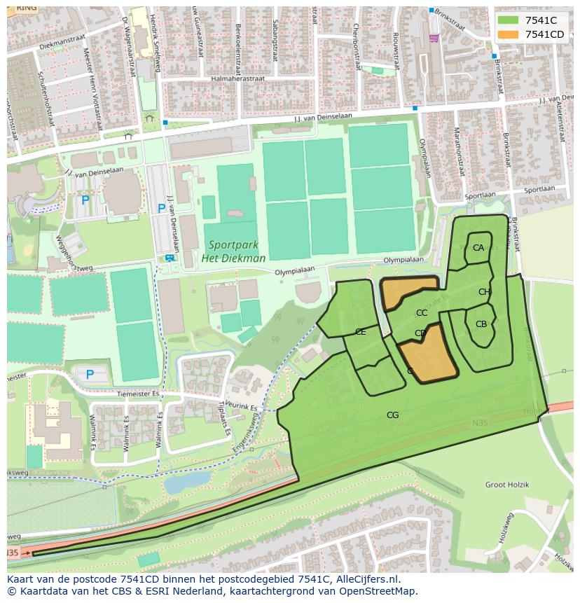 Afbeelding van het postcodegebied 7541 CD op de kaart.