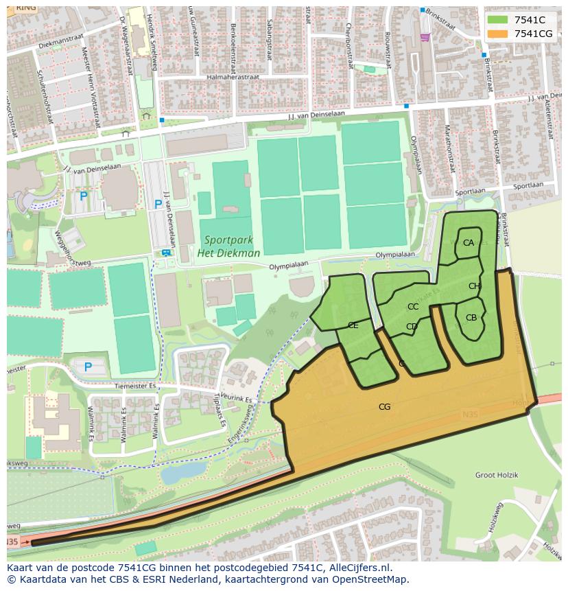 Afbeelding van het postcodegebied 7541 CG op de kaart.