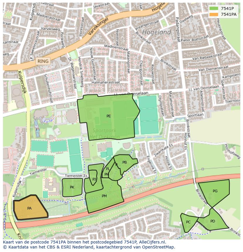 Afbeelding van het postcodegebied 7541 PA op de kaart.