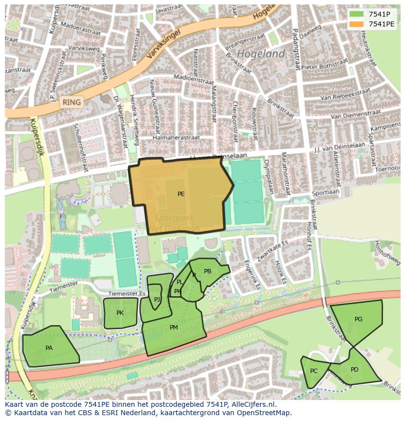Afbeelding van het postcodegebied 7541 PE op de kaart.