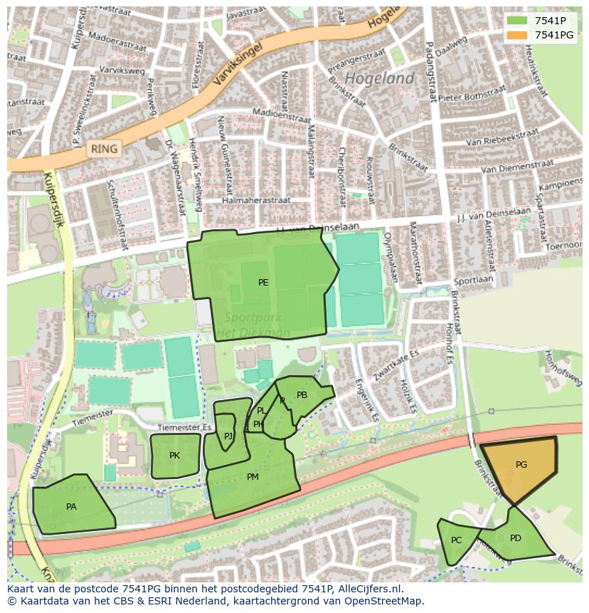 Afbeelding van het postcodegebied 7541 PG op de kaart.