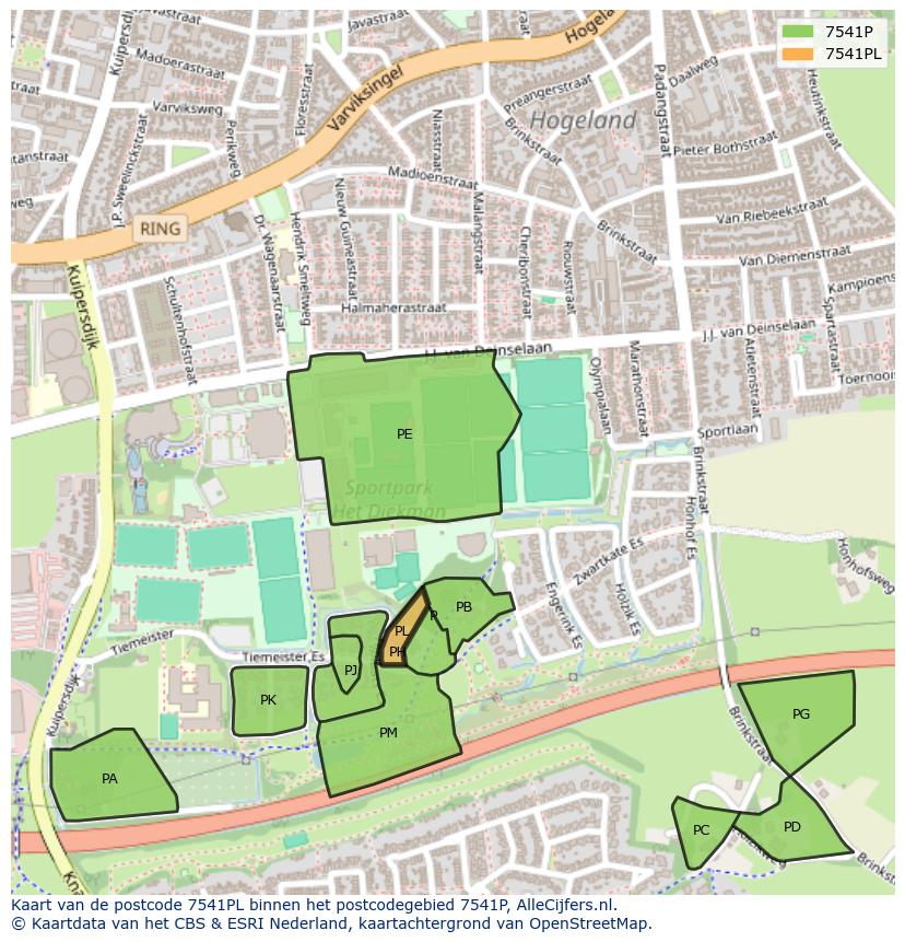 Afbeelding van het postcodegebied 7541 PL op de kaart.