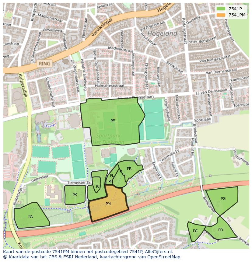 Afbeelding van het postcodegebied 7541 PM op de kaart.