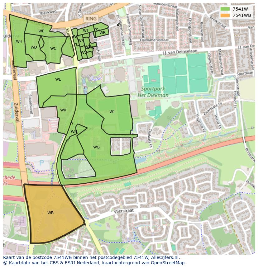 Afbeelding van het postcodegebied 7541 WB op de kaart.