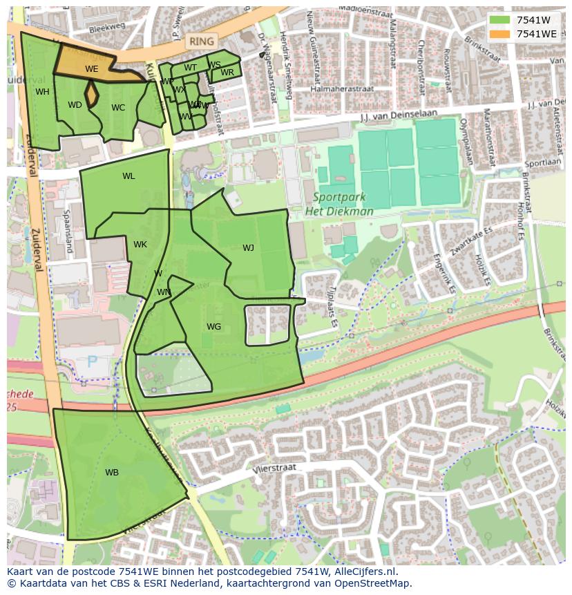 Afbeelding van het postcodegebied 7541 WE op de kaart.