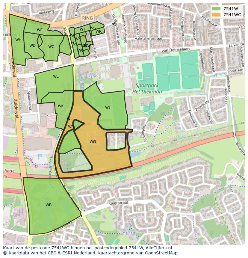 Afbeelding van het postcodegebied 7541 WG op de kaart.