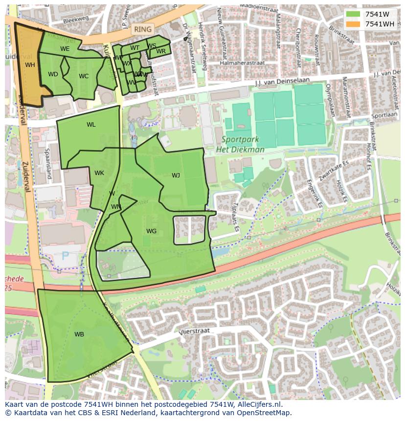 Afbeelding van het postcodegebied 7541 WH op de kaart.