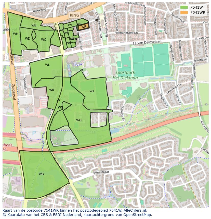 Afbeelding van het postcodegebied 7541 WR op de kaart.