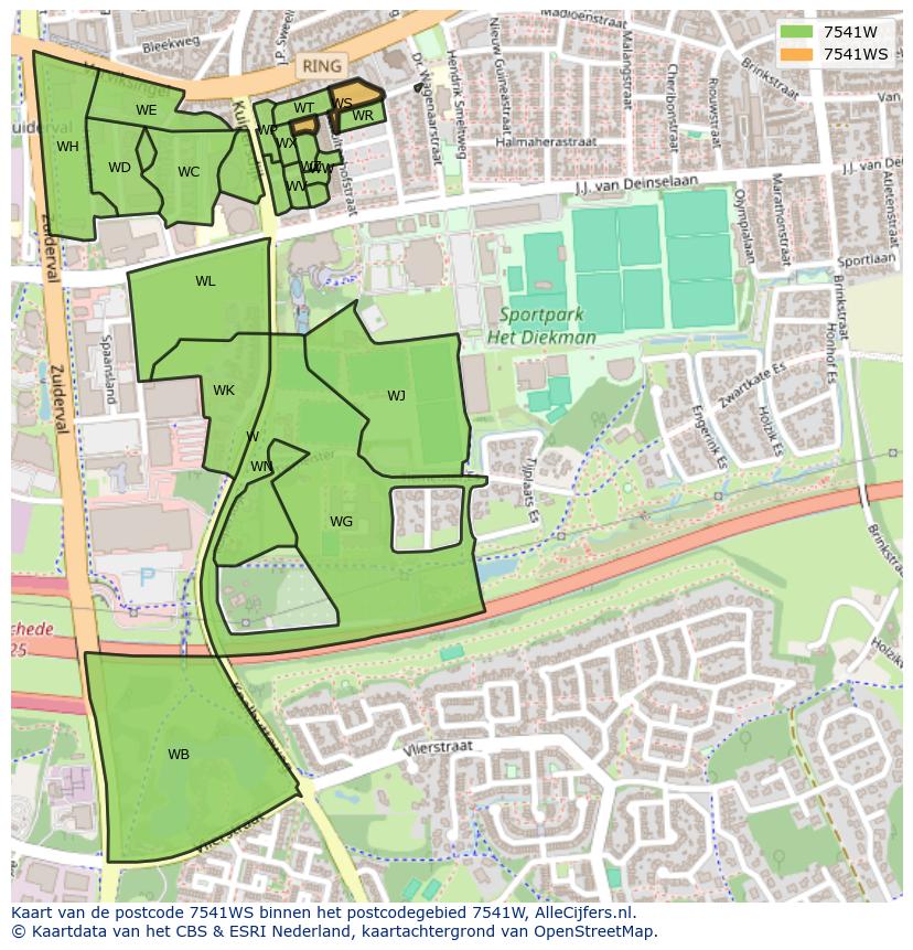 Afbeelding van het postcodegebied 7541 WS op de kaart.