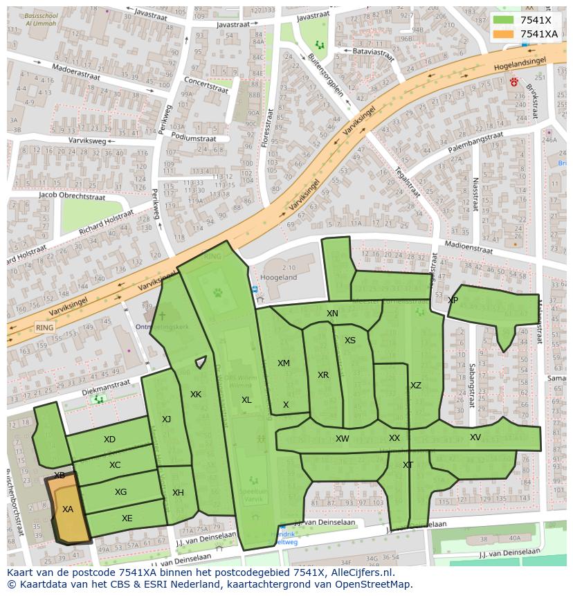 Afbeelding van het postcodegebied 7541 XA op de kaart.