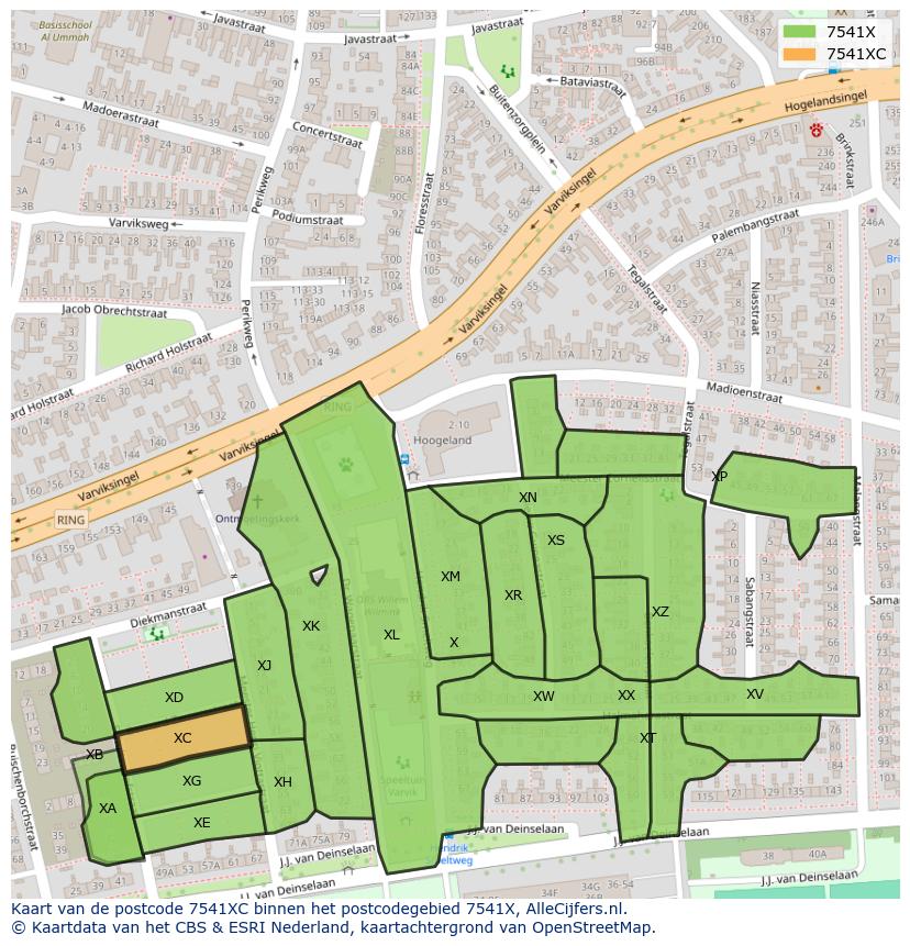 Afbeelding van het postcodegebied 7541 XC op de kaart.