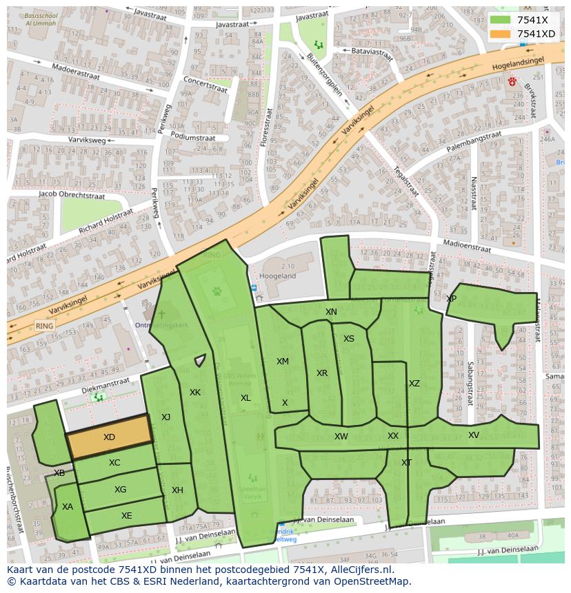 Afbeelding van het postcodegebied 7541 XD op de kaart.