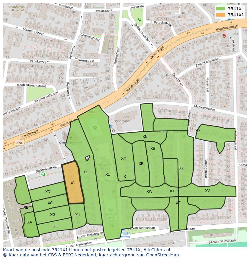 Afbeelding van het postcodegebied 7541 XJ op de kaart.