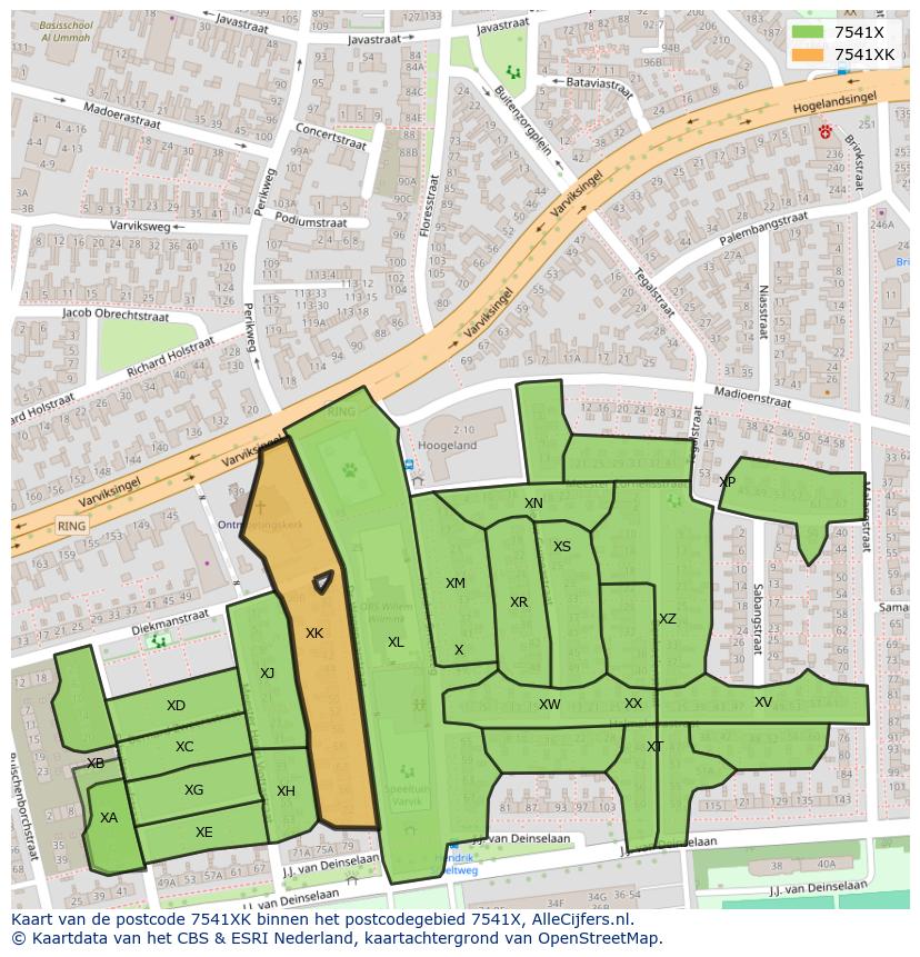 Afbeelding van het postcodegebied 7541 XK op de kaart.