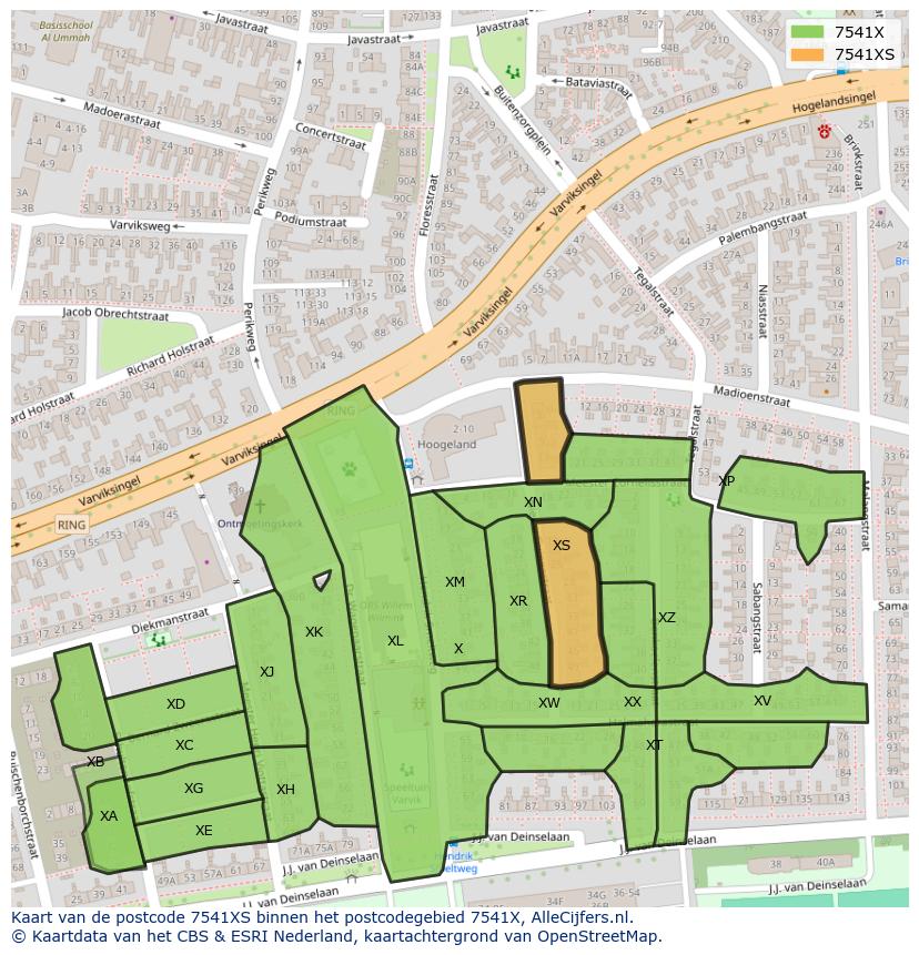 Afbeelding van het postcodegebied 7541 XS op de kaart.