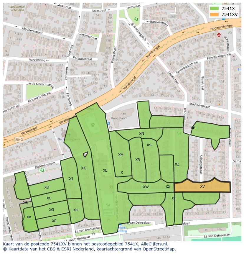 Afbeelding van het postcodegebied 7541 XV op de kaart.
