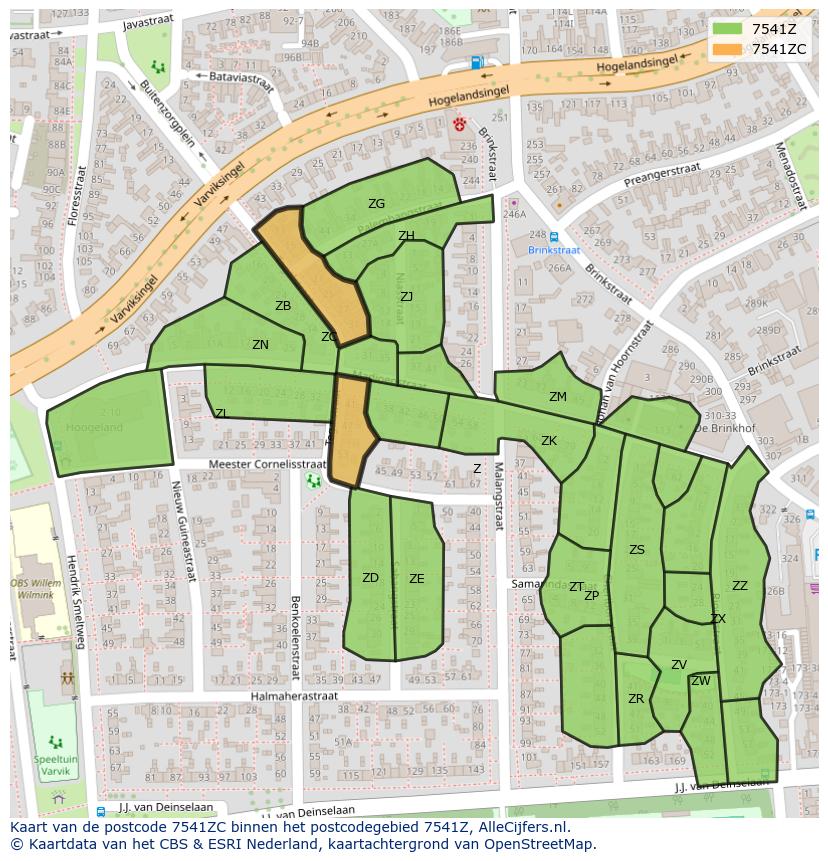 Afbeelding van het postcodegebied 7541 ZC op de kaart.