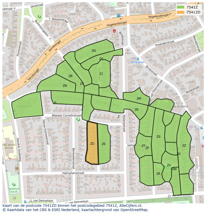 Afbeelding van het postcodegebied 7541 ZD op de kaart.