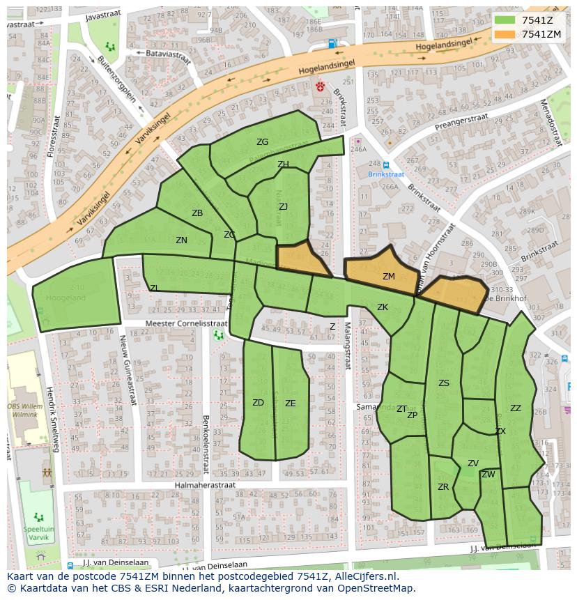 Afbeelding van het postcodegebied 7541 ZM op de kaart.