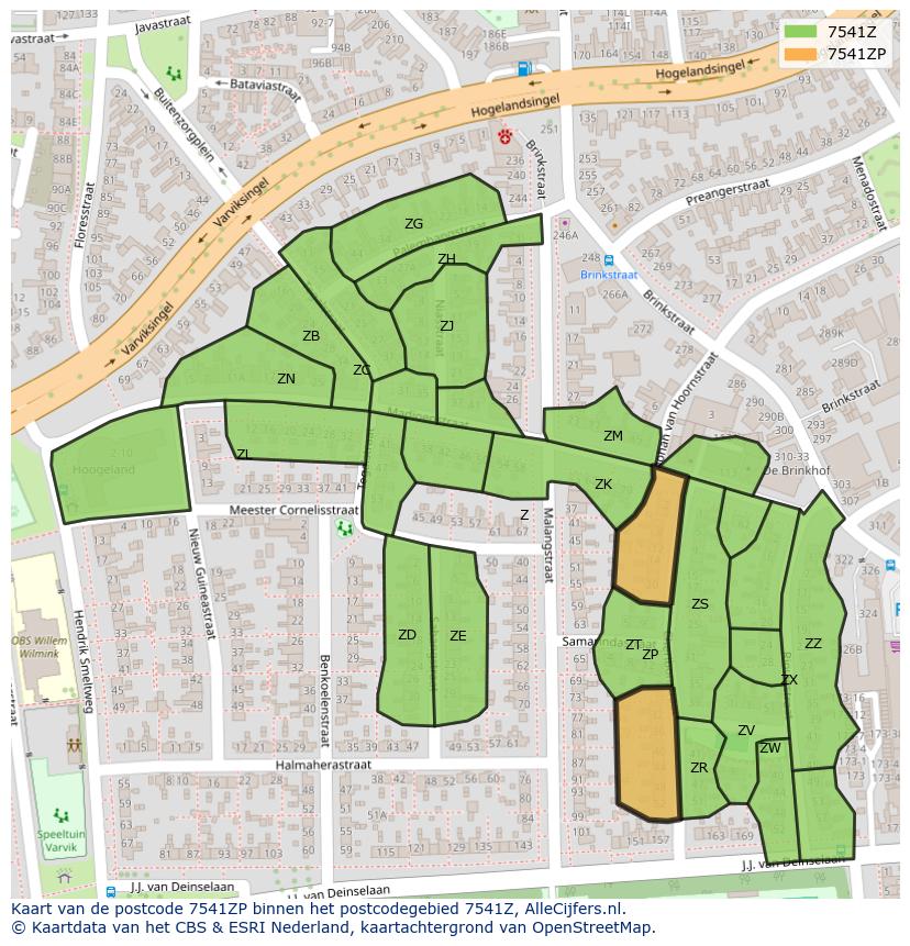 Afbeelding van het postcodegebied 7541 ZP op de kaart.