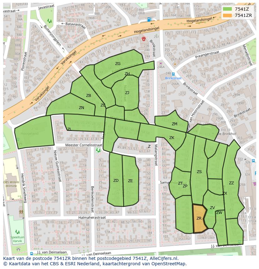 Afbeelding van het postcodegebied 7541 ZR op de kaart.