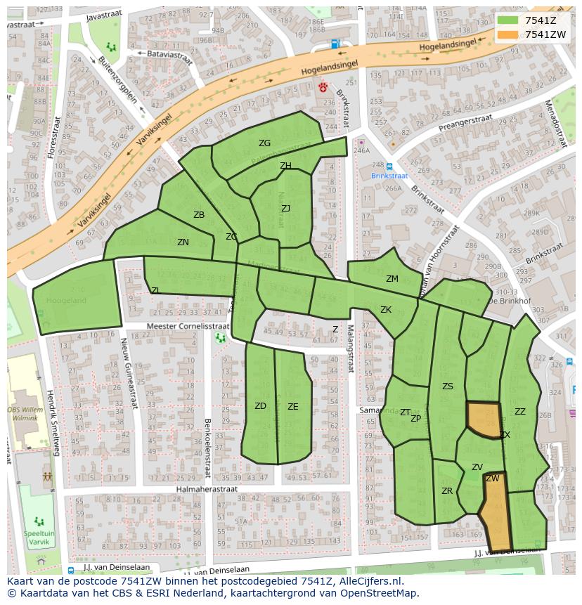Afbeelding van het postcodegebied 7541 ZW op de kaart.