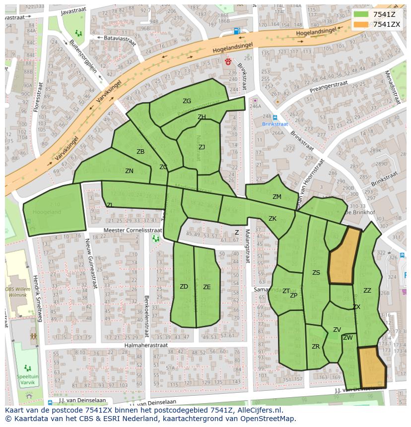 Afbeelding van het postcodegebied 7541 ZX op de kaart.
