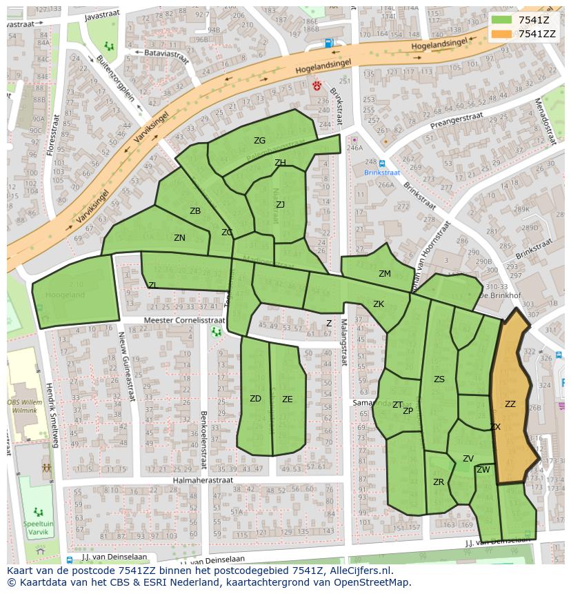 Afbeelding van het postcodegebied 7541 ZZ op de kaart.