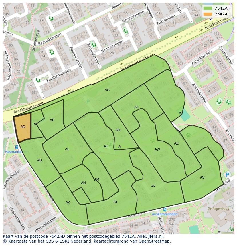 Afbeelding van het postcodegebied 7542 AD op de kaart.