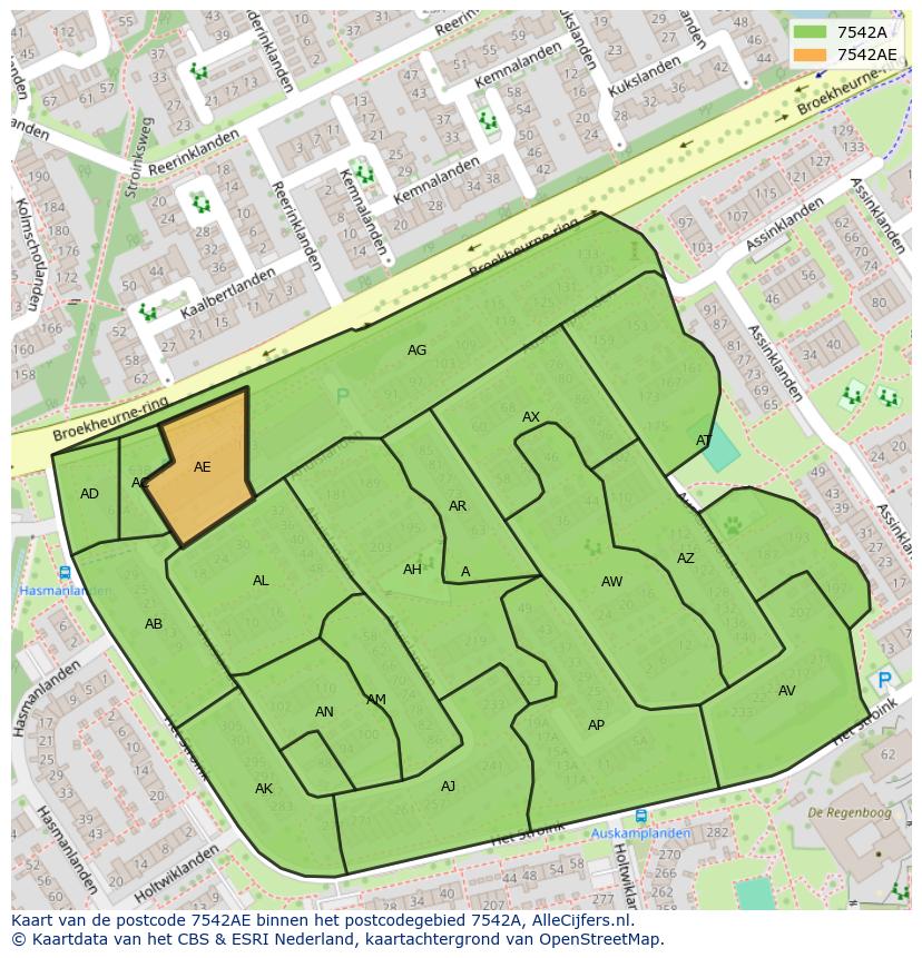 Afbeelding van het postcodegebied 7542 AE op de kaart.