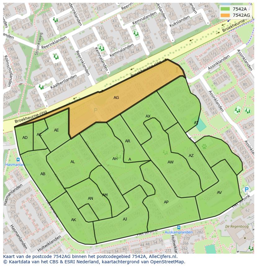 Afbeelding van het postcodegebied 7542 AG op de kaart.