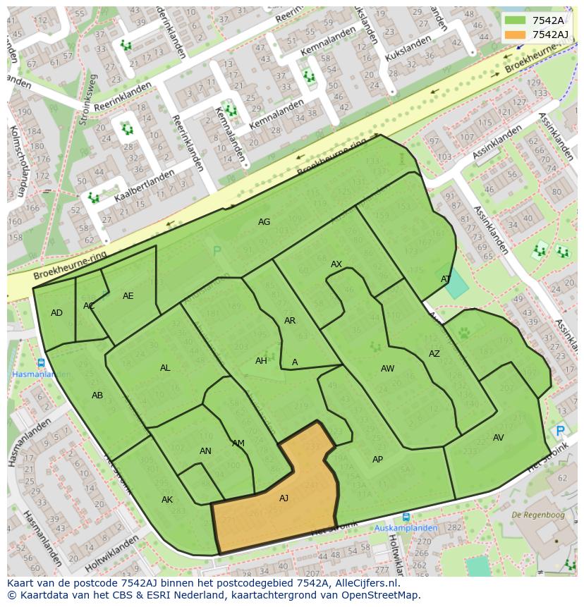 Afbeelding van het postcodegebied 7542 AJ op de kaart.