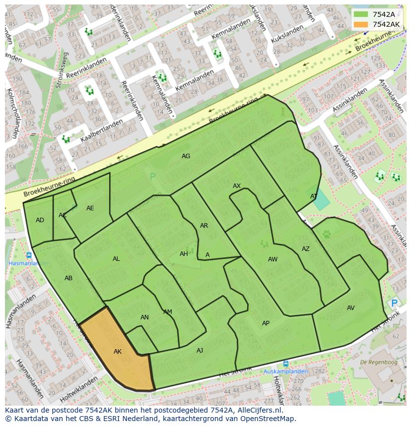 Afbeelding van het postcodegebied 7542 AK op de kaart.