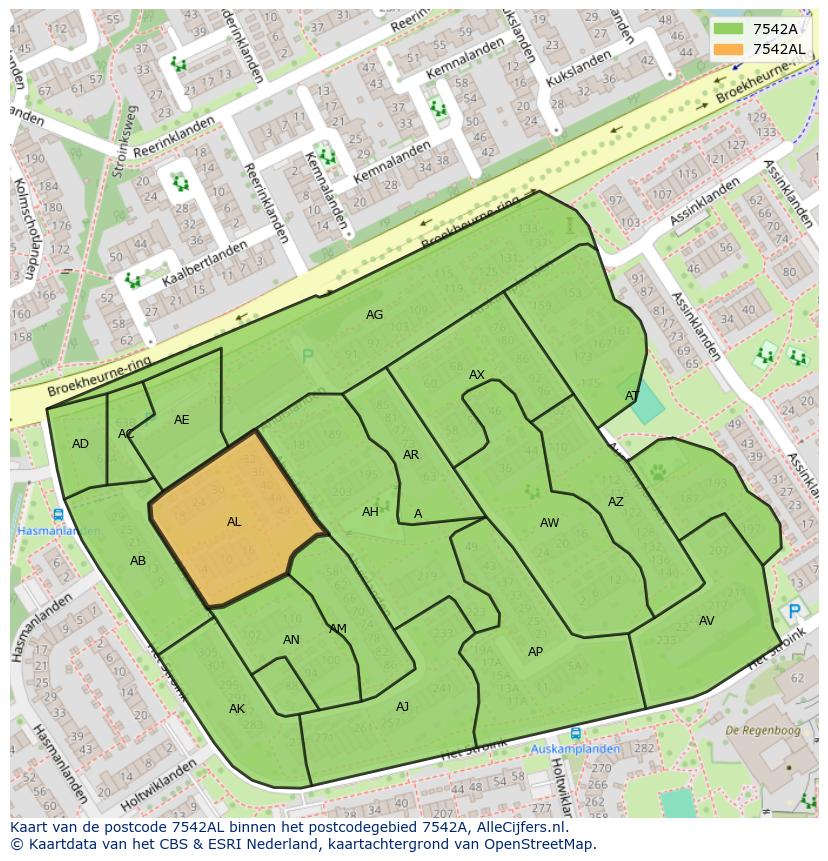 Afbeelding van het postcodegebied 7542 AL op de kaart.