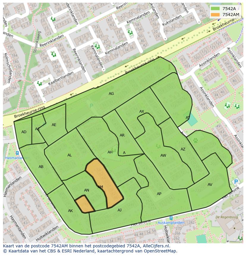 Afbeelding van het postcodegebied 7542 AM op de kaart.