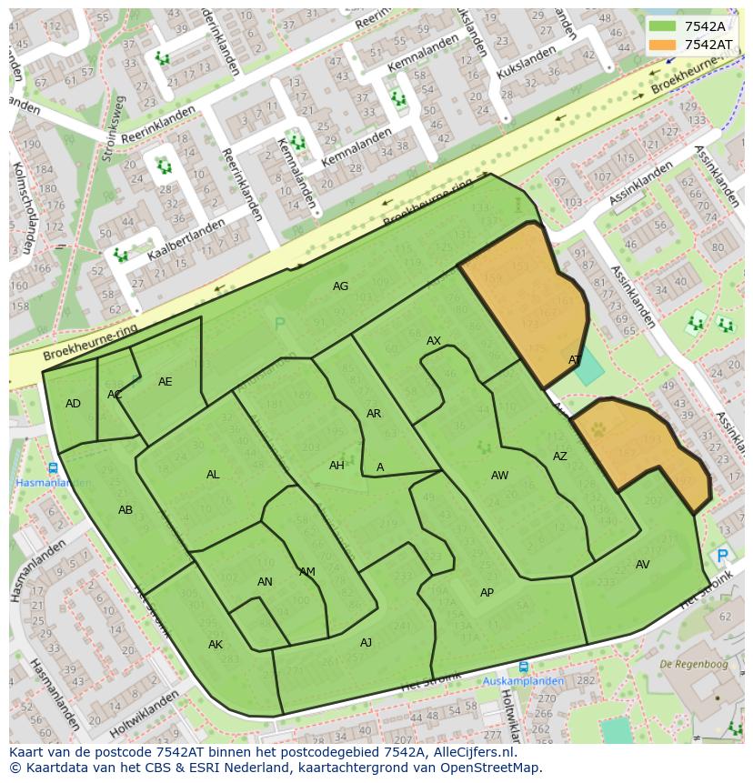Afbeelding van het postcodegebied 7542 AT op de kaart.