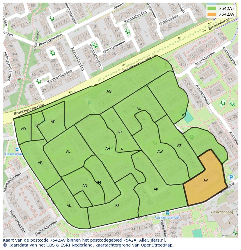Afbeelding van het postcodegebied 7542 AV op de kaart.