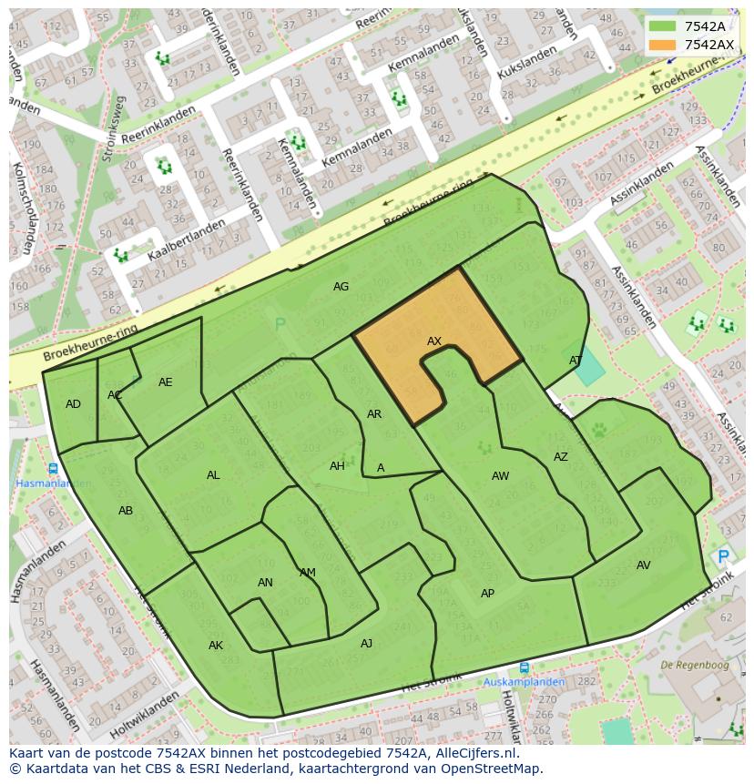 Afbeelding van het postcodegebied 7542 AX op de kaart.