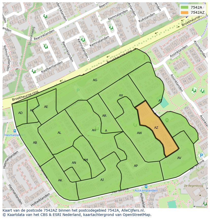 Afbeelding van het postcodegebied 7542 AZ op de kaart.