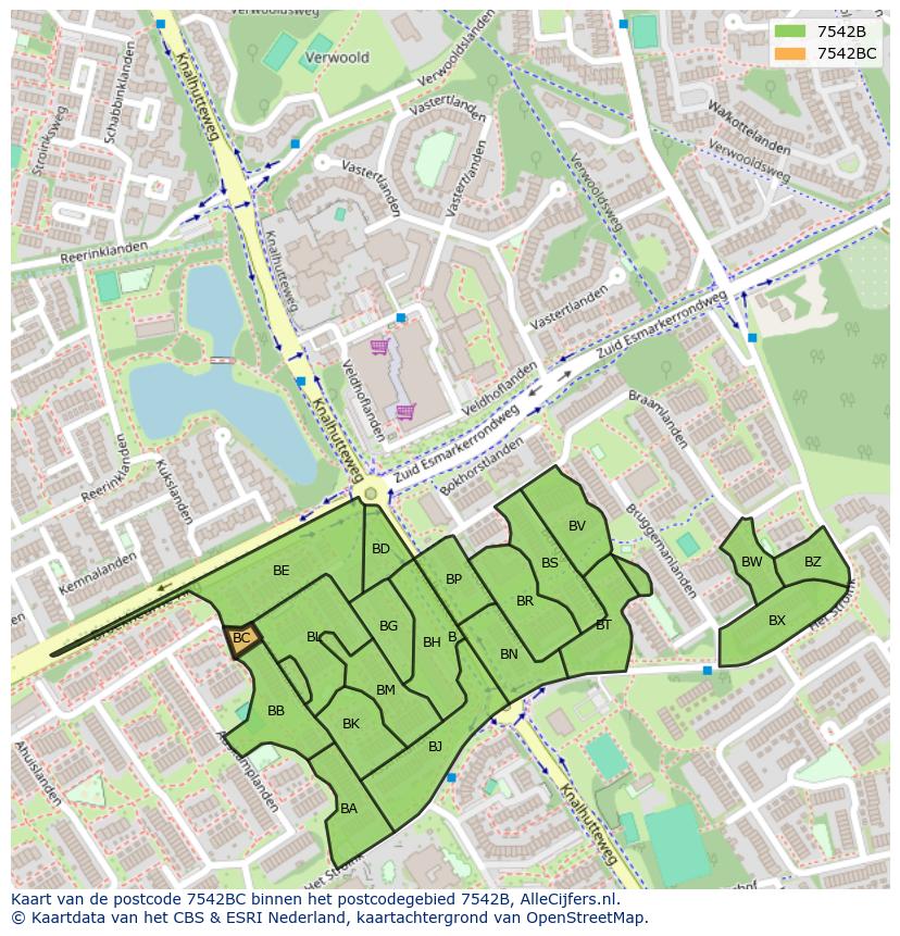 Afbeelding van het postcodegebied 7542 BC op de kaart.