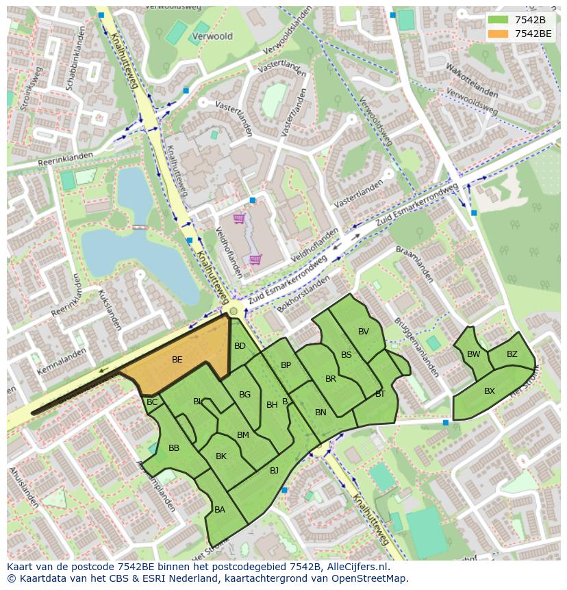 Afbeelding van het postcodegebied 7542 BE op de kaart.