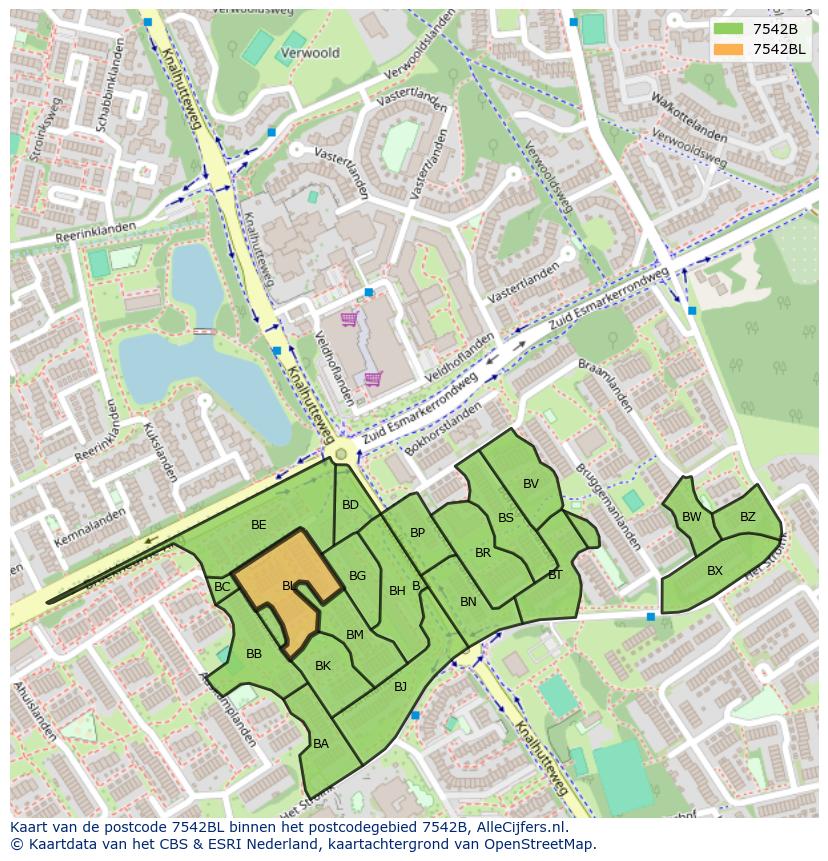 Afbeelding van het postcodegebied 7542 BL op de kaart.