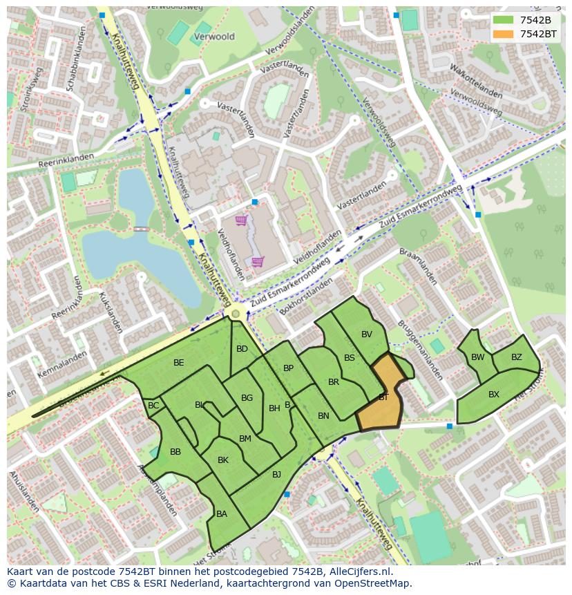 Afbeelding van het postcodegebied 7542 BT op de kaart.