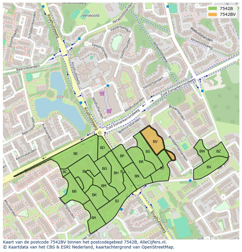 Afbeelding van het postcodegebied 7542 BV op de kaart.