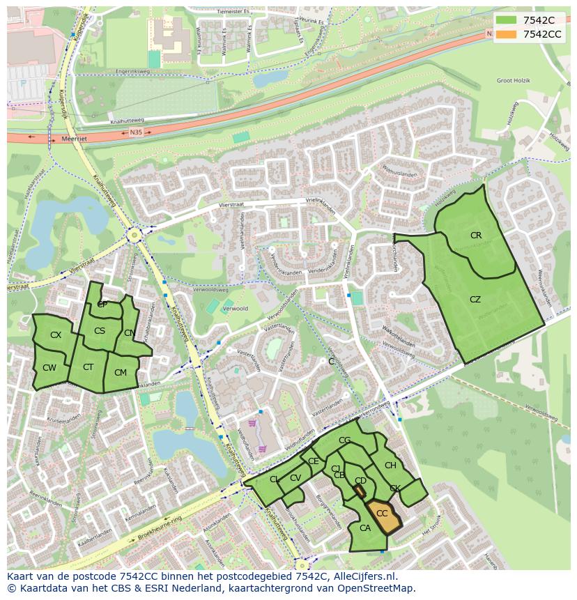 Afbeelding van het postcodegebied 7542 CC op de kaart.