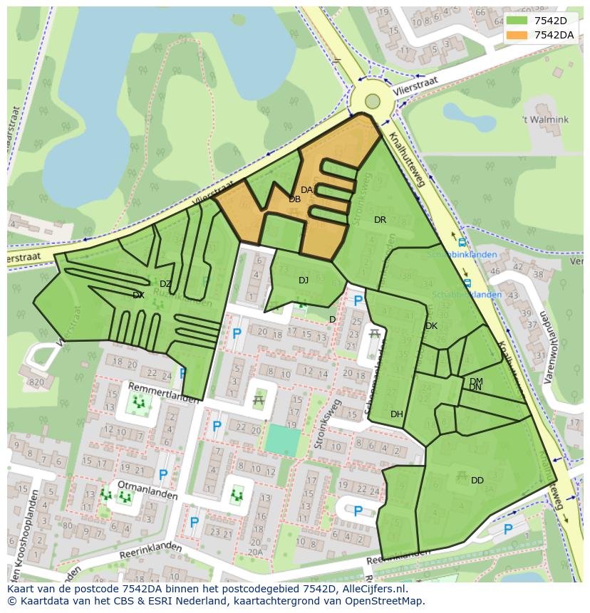 Afbeelding van het postcodegebied 7542 DA op de kaart.
