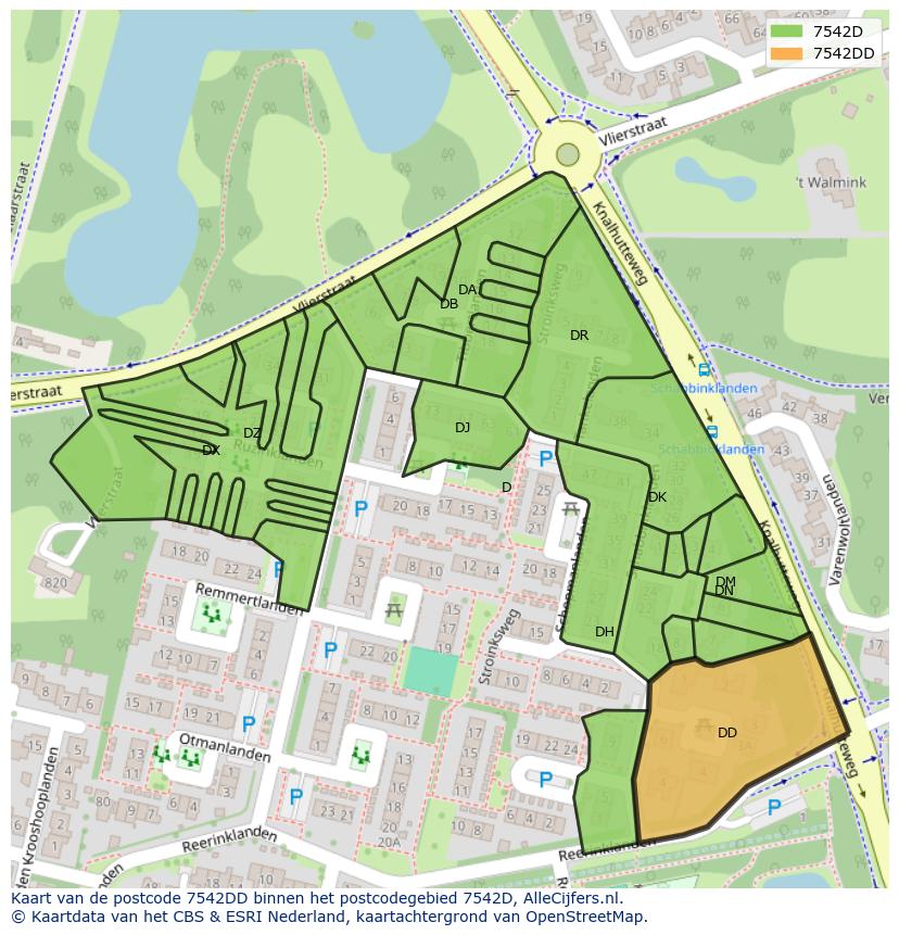 Afbeelding van het postcodegebied 7542 DD op de kaart.