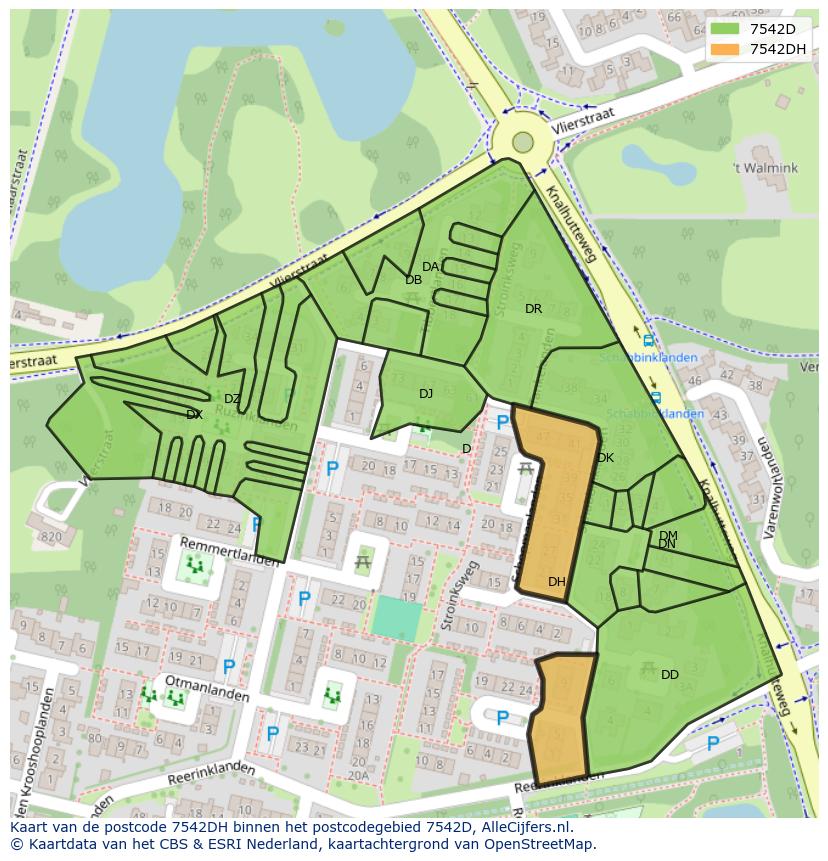 Afbeelding van het postcodegebied 7542 DH op de kaart.
