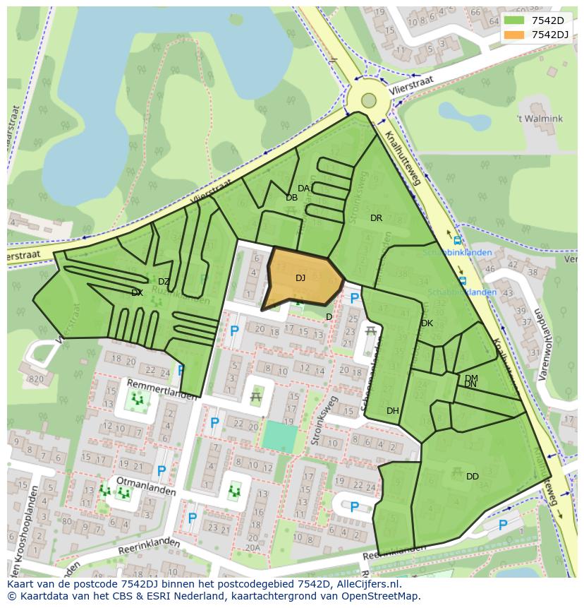 Afbeelding van het postcodegebied 7542 DJ op de kaart.
